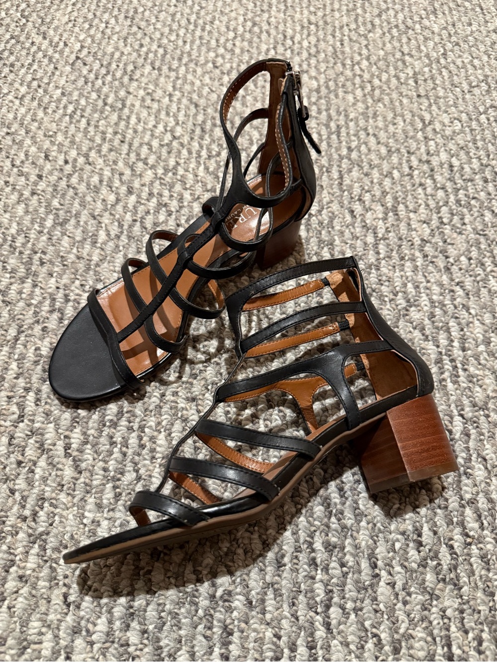 Lauren Ralph Lauren black gladiator leather sandals block heel